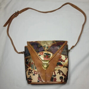 Embossed Multi Media Painted Leather Artsy Cross Body Bag